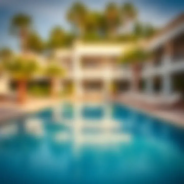 Relax and Unwind by the Stunning Outdoor Pool Picturesque outdoor pool area surrounded by lush greenery and sun loungers
