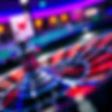 A close-up view of an online roulette wheel spinning with vibrant colors.