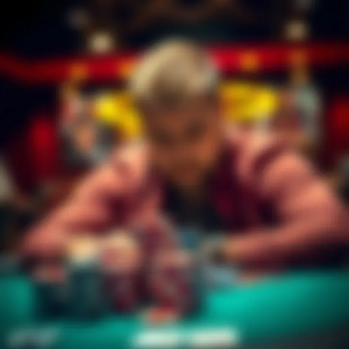 A player focused on the game, with chips stacked in front