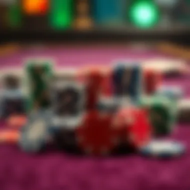 A diverse collection of poker chips arranged on a velvet table