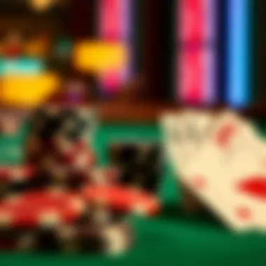 Close-up of baccarat chips and cards