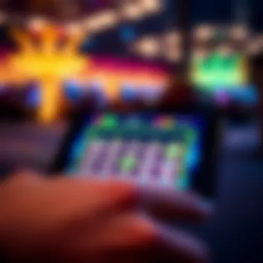 Vibrant Keno Game Interface on Mobile A close-up of a smartphone displaying a colorful keno game interface