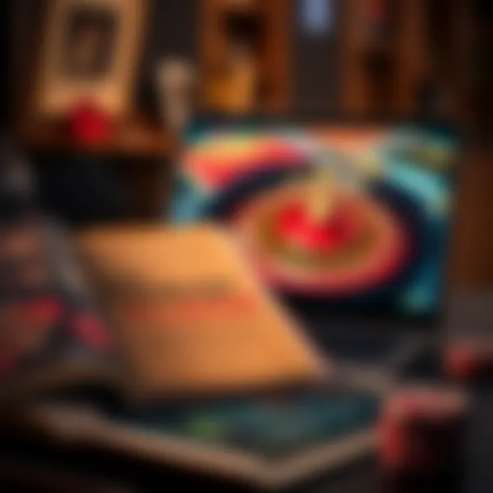 A strategy guidebook placed beside a laptop displaying a virtual roulette game