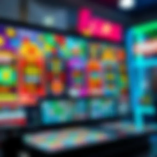 A collection of colorful scratch card games displayed on a digital screen