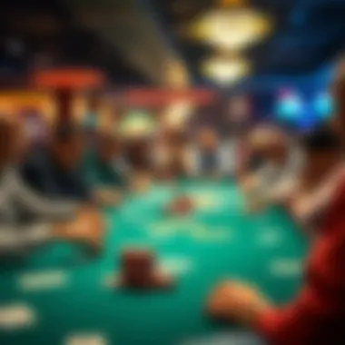 A vibrant poker table filled with enthusiastic players