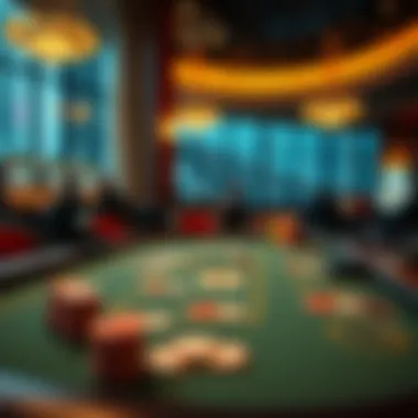 A luxurious poker table in a modern casino setting