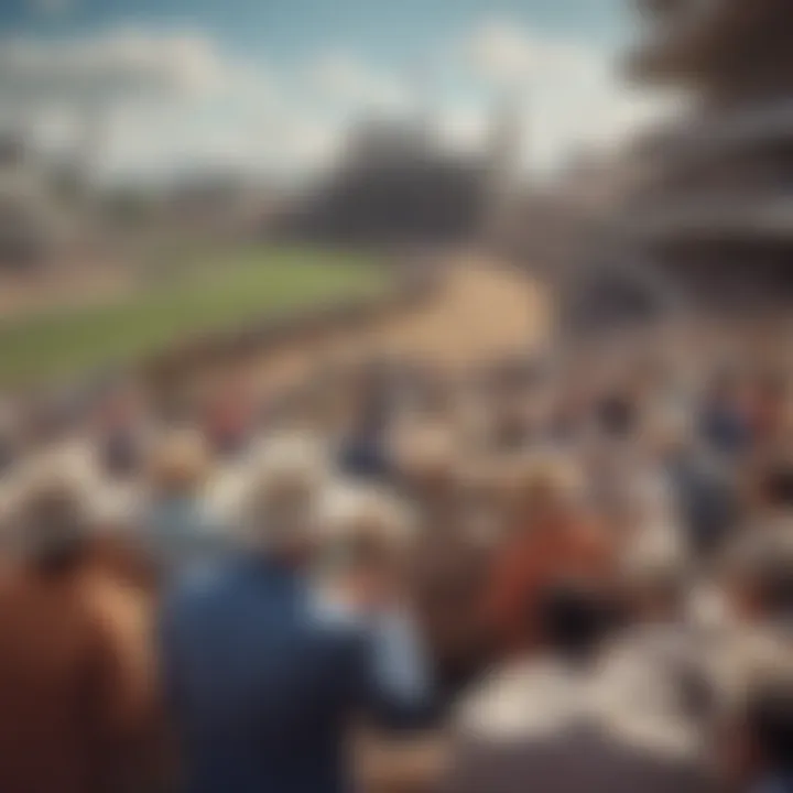 A picturesque view of the Kentucky Derby racetrack filled with excited spectators