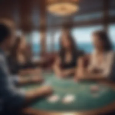 A luxurious cruise ship with a poker table set up on deck