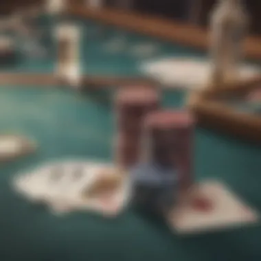 Close-up of poker chips and cards on a cruise ship table