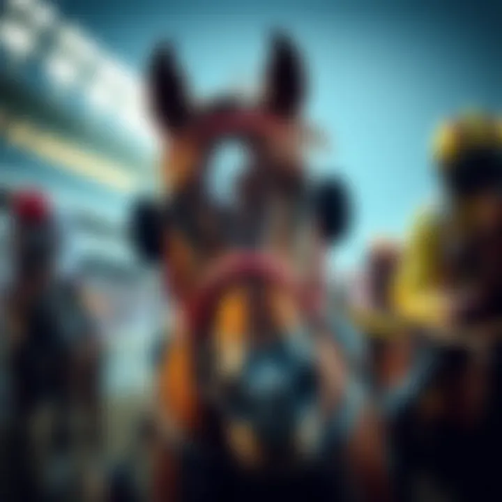 Close-up of a harness racing horse in action during an event