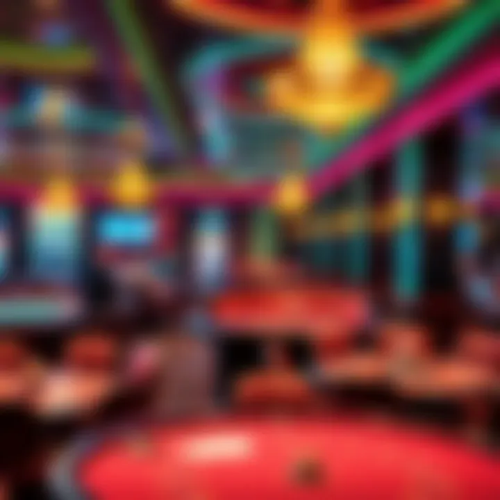 Captivating Cafe Casino Ambiance A captivating view of a cafe casino with vibrant decorations and gaming tables