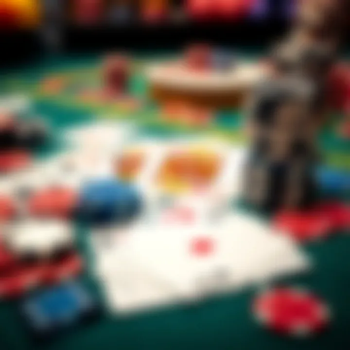 Casino Chips and Cards Collection An assortment of casino chips and cards laid out on a gaming table