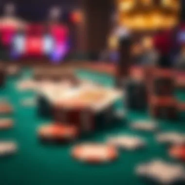 Close-up of a Texas Hold'em poker table with cards and chips