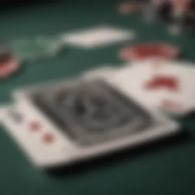 Close-up of blackjack cards with a betting chip stack beside them.