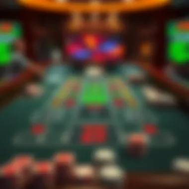 Digital Layout of Online Craps A detailed view of an online craps table interface showcasing the digital layout and betting options