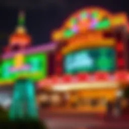Exterior view of a prominent casino in Bossier City, showcasing its vibrant lights and architecture.