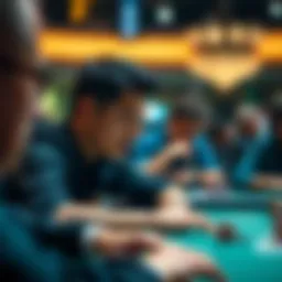 A captivating scene from a poker championship table showcasing intense player concentration
