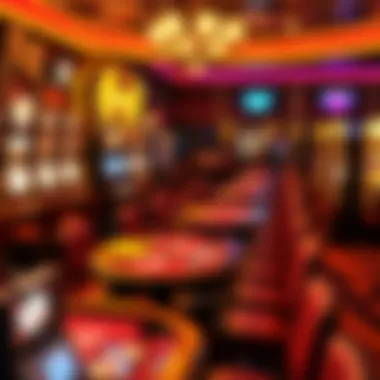 An intricate display of various gaming tables and slot machines inside a casino