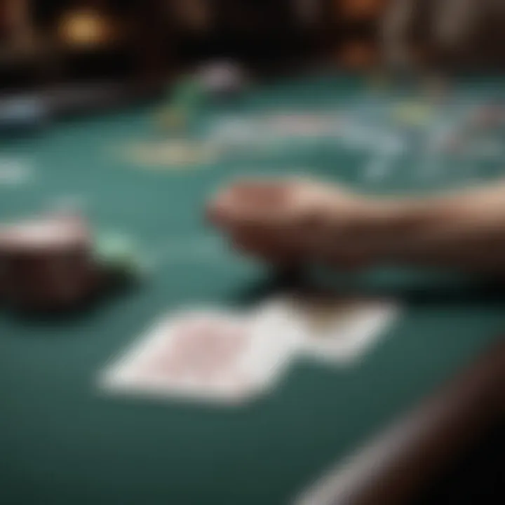 Close-up of poker chips and cards during a live game