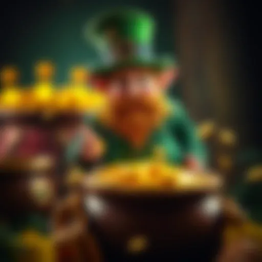 A captivating leprechaun standing next to a pot of gold, symbolizing luck
