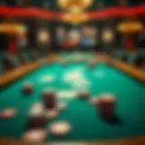 A strategic poker table setup with cards and chips