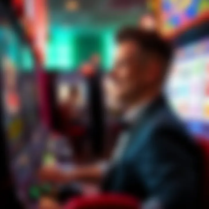 A close-up of a player engaged in slot machine gameplay