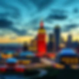 Overview of Indianapolis skyline with a sports theme