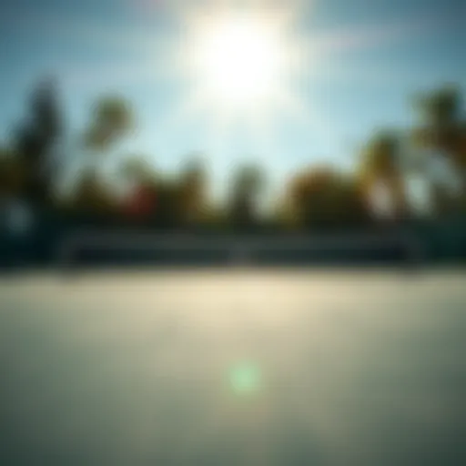 Tennis court under bright sunlight