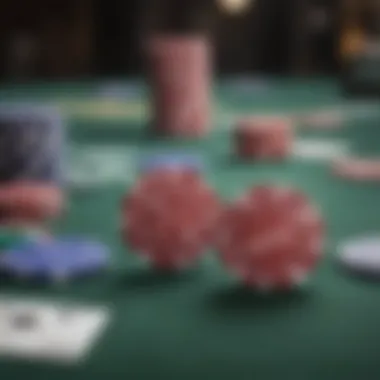 Close-up of poker chips and cards during an intense moment in the game.