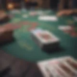 A close-up of a blackjack table with vibrant cards