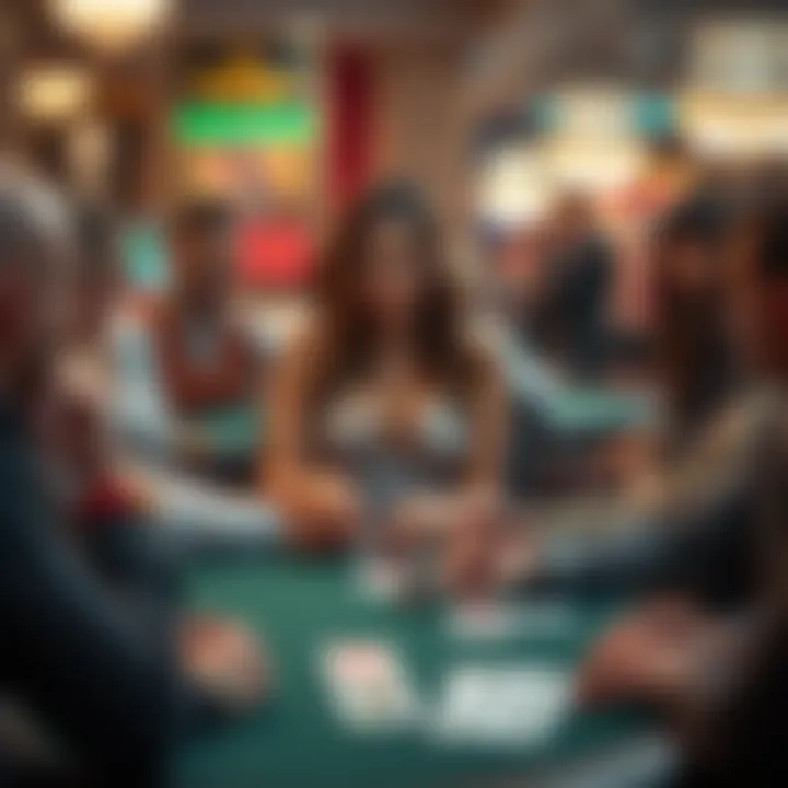 Hostess interacting with players at the poker table